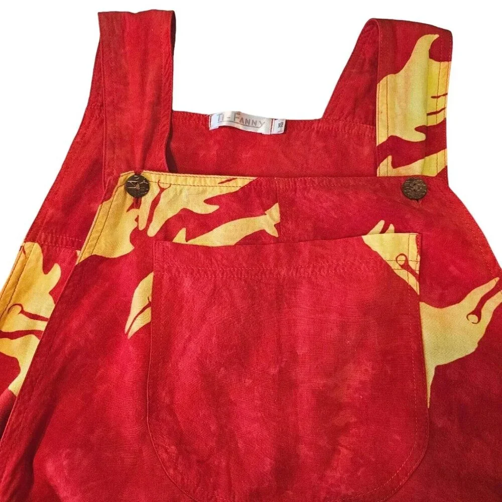 Womens XS To M Red Tiedye Cropped Overalls Bibs Rayon Dolphins Beach‎ Hippie